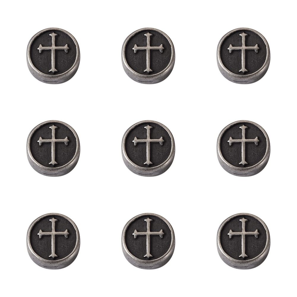6802 10Pcs Stainless Steel Flat Round with Cross Beads 11x4.5mm Tibetan
